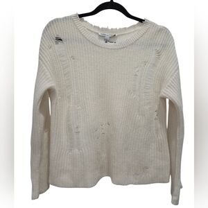 Autumn Cashmere Distressed Mock Neck 100% Cashmere Ivory Sweater, Small